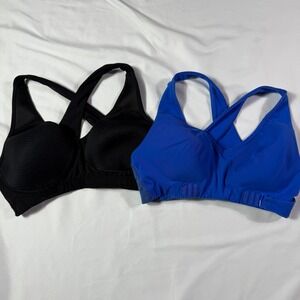 Athleta Sports Bra Black Blue Cross Back Racerback Size S Lot of 2